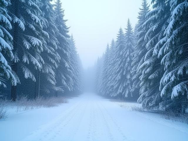 Snow-covered trees in the Bohemian Forest winter landscape