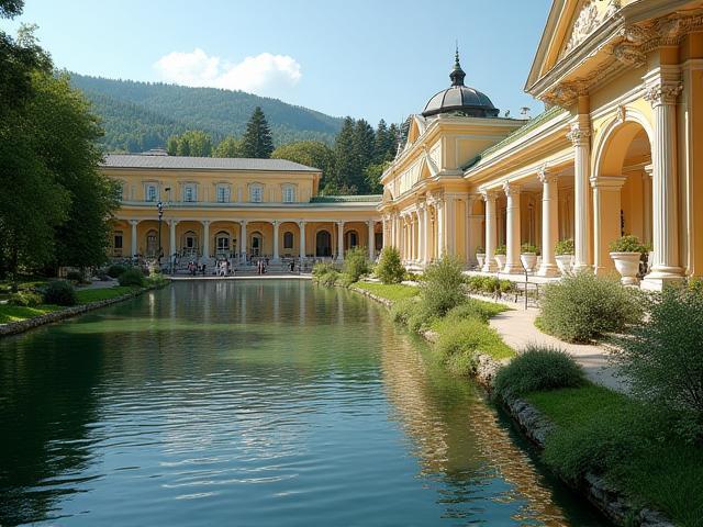 Elegant spa town Karlovy Vary with hot springs and grand colonnades